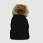 Gorro Infantil con pompón de pelo sintético color negro - inicial bordada